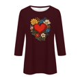 thumbnail image 2 of NAMTYQX Summer Tops for Women 2025 3/4 Sleeve Patterned Casual Cute Summer Blouses for Women 2025 Wine Size M, 2 of 3
