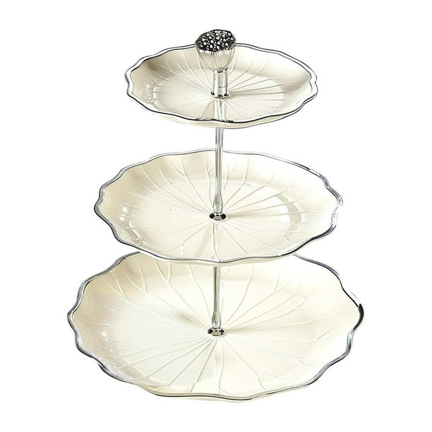 Soporte para tartas y cestas de frutas, soporte multifuncional para alimentos, ideal para postres, pasteles y fiestas. L 3 niveles blanco