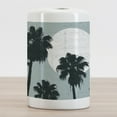 thumbnail image 2 of Tropical Island Ceramic Toothbrush Holder, Pencil Drawn Long High Palm Trees and the Sun, Decorative Versatile Countertop for Bathroom, 4.5" X 2.7", Slate Blue Dark Green, 2 of 4