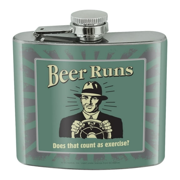 Beer Runs Does That Count as Excercise Funny Humor Retro Stainless Steel 5oz Hip Drink Kidney Flask