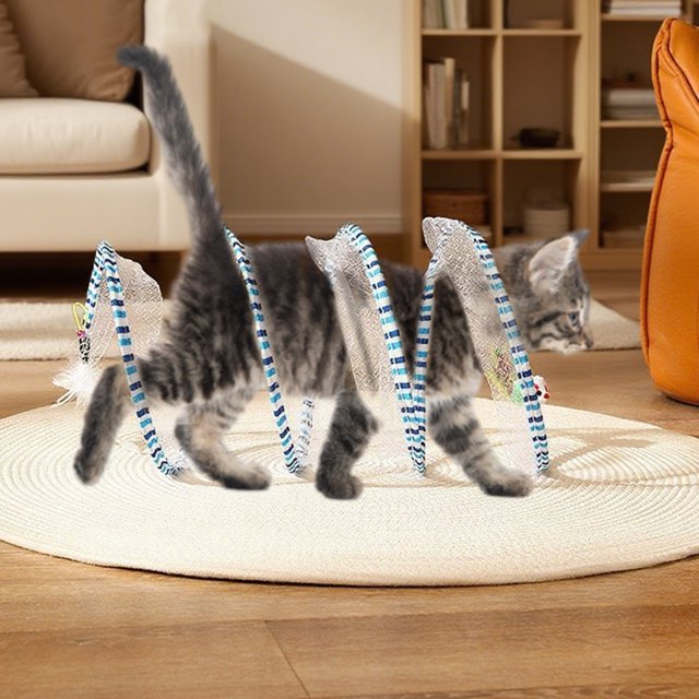 Tunnel pour Chat Pliable Interactif avec Tissu Froissé Tube de Jeu Pliable Design Compact pour Jeu Intérieur Stimule les Instincts