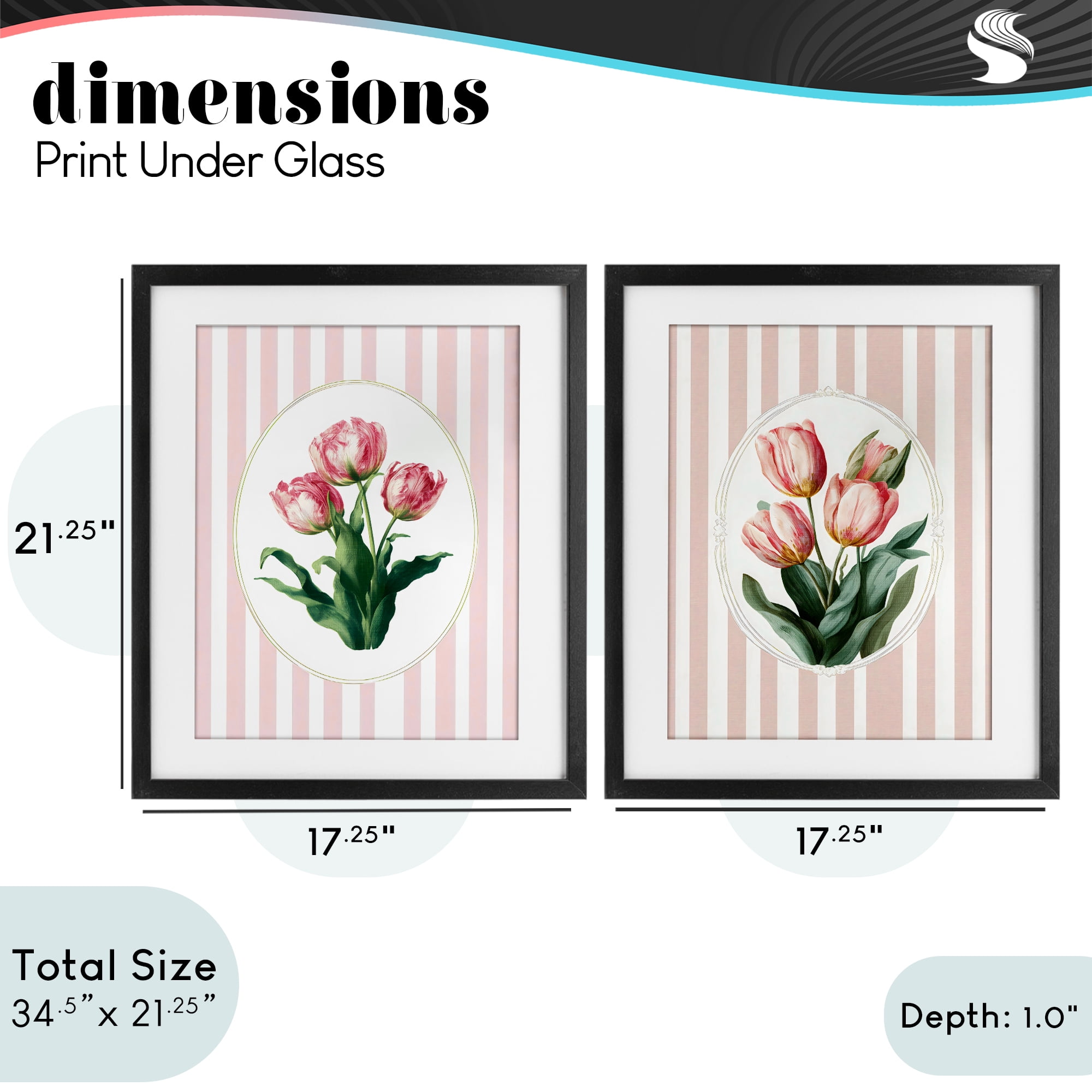 Stupell Industries Blush Tulips on Stripes 2 Piece Black Framed Print Under Glass Set, design by Ink Drop Loft