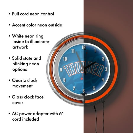 Oklahoma City Thunder NBA Fade Chrome Double Ring Neon Clock - Blue, Red, White