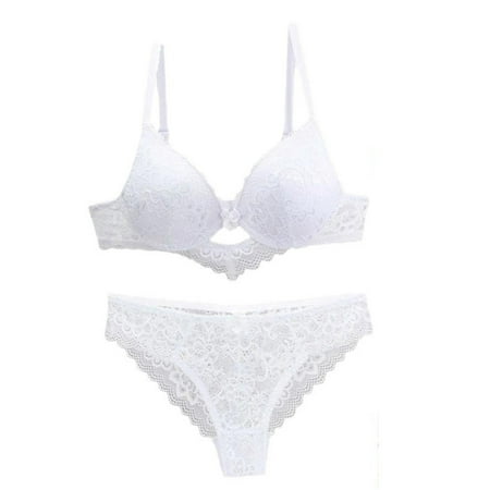 ALLLIST Bras for Women Lace Wireless Push up Bra And Panty Set Nylon White Embroidered Comfort T-Shirt Womens Bras Size 80D