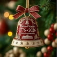 thumbnail image 2 of USA 250th Anniversary Bell Ornaments 2025 - Metal Gold Jingle Bells Christmas Tree Hanging Decorations, Vintage Patriotic Doorbell Decor for Home Garden Party (2D Style), 2 of 3