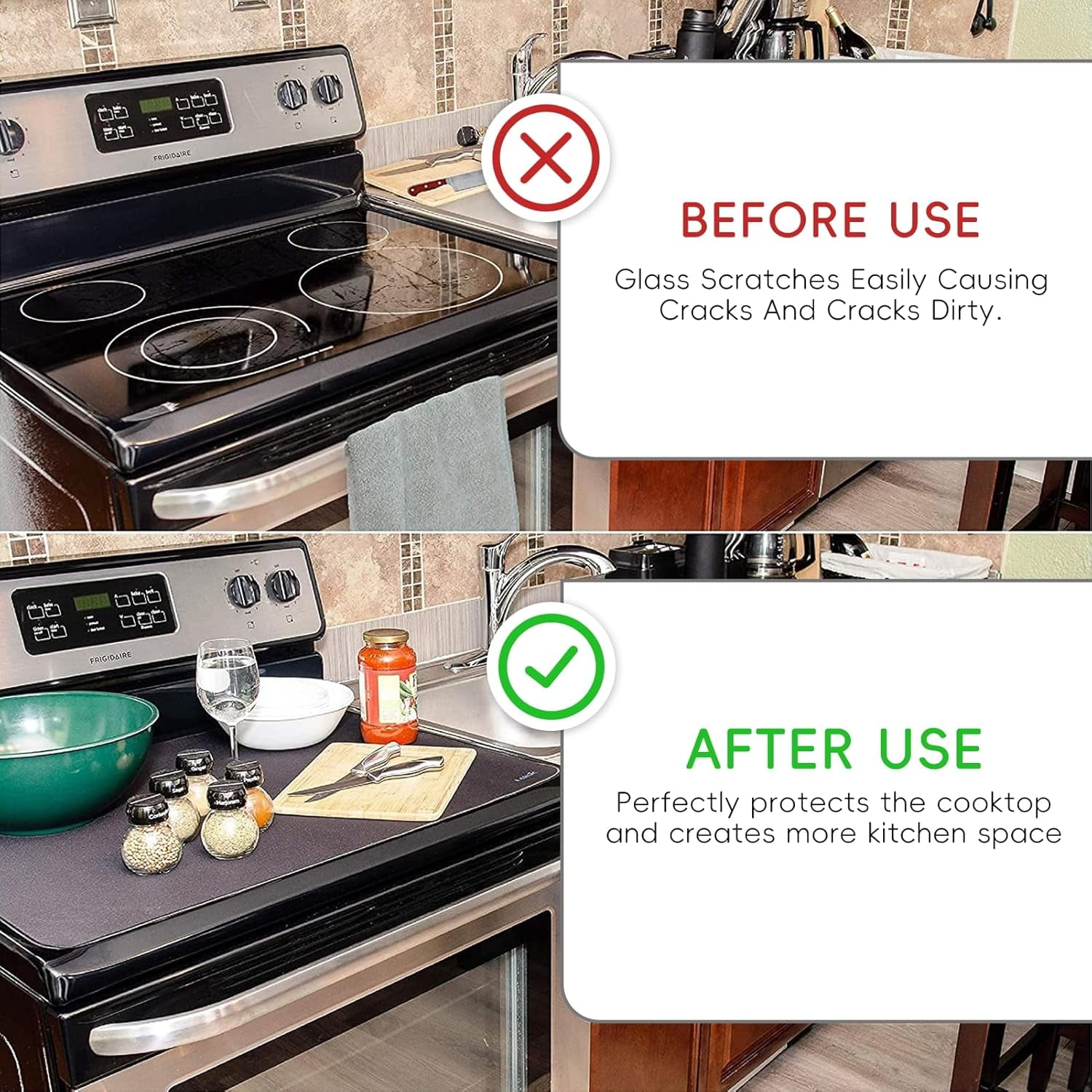 Fireproof Stove Top Cover,Waterproof Electric Stove Cover,Heat Resistant Ceramic Glass Stovetop Cover,Cooktop Protector Mat,Rubber Induction Cooktop Mat,Prevent Scratching,24 × 21 inch Black