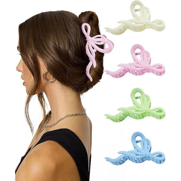 wonima11 4 PCS Bow Hair Clips Bow Claw Clip for Women, Large Hair Claw Clips for Thin Thick Long Hair Cute Nonslip Bows (Pennant(Blue+Green+Pink+White))