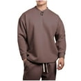 thumbnail image 2 of UVEASISHA Mens Button Up Sweatshirts Solid Color Henley Pullover Tops Drop Shoulder Long Sleeve Collarless Golf Shirts Fall Casual Streetwear Coffee L, 2 of 7