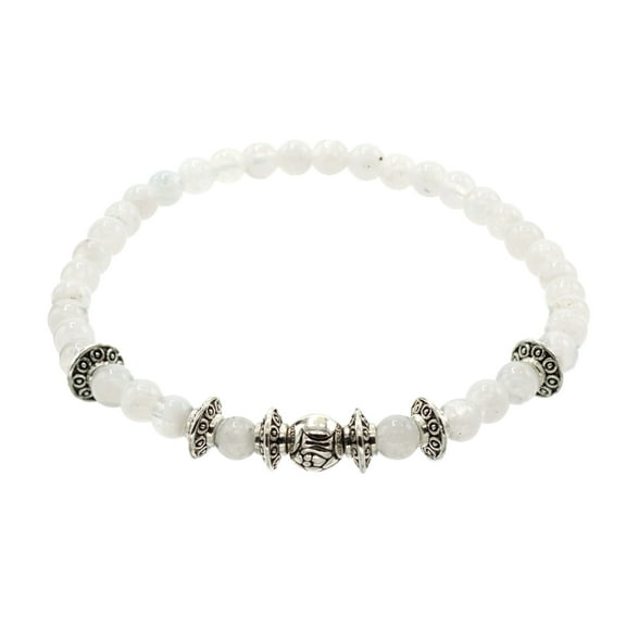 LTC Designs 4mm Moonstone Stretch Bracelet with Silver-Plated Accents, 6.5", for Adults