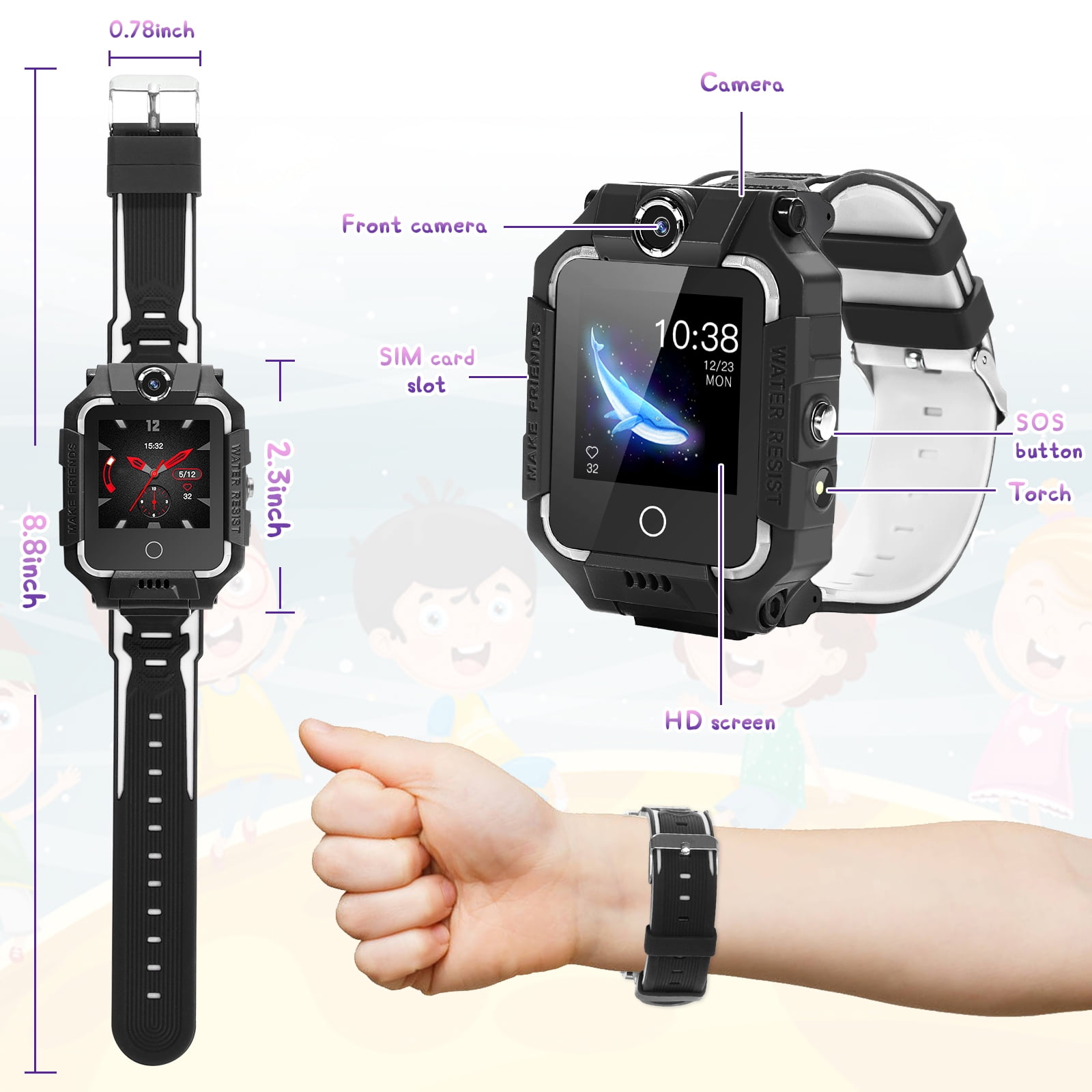 Topchances T5 Waterproof GPS Smart Watch for Kids, 4G Wifi Video Phone Call Camera SOS Alarm Geo-Fence Touch Screen Monitoring Health Steps Anti-Lost GPS Tracker Watches For Android IOS, Pink