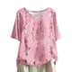 thumbnail image 2 of Fiudx Ofertas Flash Artículos En Oferta Top de Manga Corta con Cuello Redondo y Botones de Lino con Estampado Informal para Mujer, 2 of 5