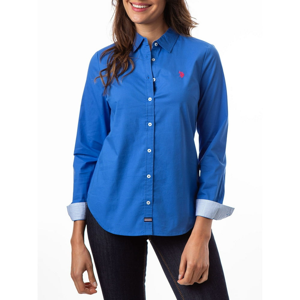 U.S. Polo Assn. US Polo Assn. Women's Stretch Poplin Blouse Walmart