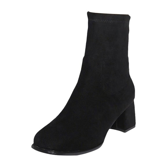 YLYL Women's Stretch Ankle Boots Block Low Heel Almond Toe Comfy Dress Slip-on Booties with Zipper