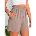 thumbnail image 4 of ANRABESS Shorts for Women,Dressy Casual Elastic High Waisted Shorts, Comfy Breathable Lightweight Short,Summer Shorts for Beach,Travel & Vacation Light Camel Large, 4 of 10