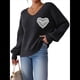 thumbnail image 2 of Suéteres para Mujer, Jersey de Punto con Estampado de Corazón y Mangas Farol, Bordado con Encaje y Patchwork. Negro XL, 2 of 8