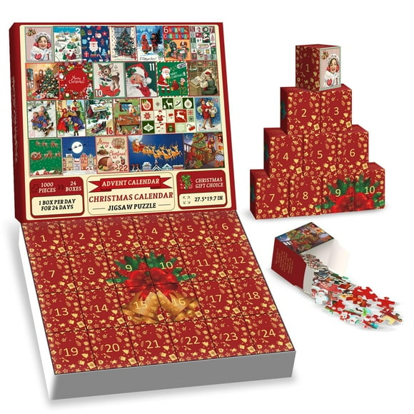 Christmas Advent Calendar Jigsaw Puzzle 1000 Piece, Christmas Countdown Calendar 2023 Puzzle for Adult, Holiday Santa Puzzle for Adult 1000 Piece