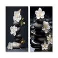 thumbnail image 2 of Designart "Zen Serenity White Flowers and Black Stone Cairn I" Spiritual Stone Wall Art Set Of 2 - Traditional White Gallery Wall Set For Home Decor, 2 of 6