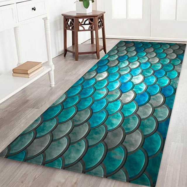 kurtrusly Digital Printed 3D Floor Mat Runner Non-slip Area Rug Carpet Scale Pattern 1Set