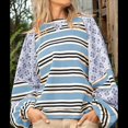 thumbnail image 2 of Sudadera con Cuello Redondo y Estampado Floral A Rayas con Bloques de Color para Mujer, Estilo Y2K Azul M, 2 of 4