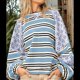 thumbnail image 2 of Sudadera con Cuello Redondo y Estampado Floral A Rayas con Bloques de Color para Mujer, Estilo Y2K Azul L, 2 of 4