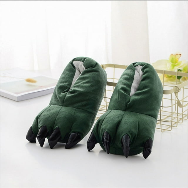 Pantoufles en Peluche Patte de Monstre Cosplay Pantoufles Patte de Monstre Chaussures d'Intérieur (Vert, 34-39)