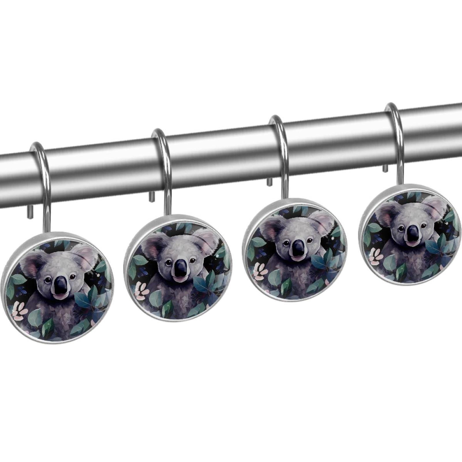 HemaKayy 12 Pcs Decorative Shower Curtain Hooks - Stainless Steel Rings for Bathroom Décor - Easy Glide & Secure Hold - Perfect Decoration for Bathroom Shower Rods - Koala Bear Animal