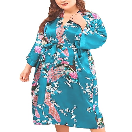 

Floral Satin Womens Plus Size Robes Sizes 20-38 Lightweight Sleepwear Robe Knee Length