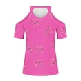 thumbnail image 4 of TKLPEHG Tops for Women Trendy Loose V Neck Cold Shouler Tops Short Sleeve T Shirts Lightweight Summer Heart Print Graphic Tee Casual Going Out Tops Blouse(Pink,L), 4 of 5