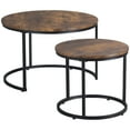 thumbnail image 1 of HOMCOM Ensemble de 2 Tables Basses Rondes Gigognes avec Cadre en Métal, Brun, 1 of 10