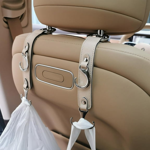 3-in-1 Car Purse Hook for Men & Women – Upgraded Superior Leather Seat Headrest Hanger | Strong Holder for Grocery Bags, Coats, Umbrellas & Handbags, Interior Car Accessory