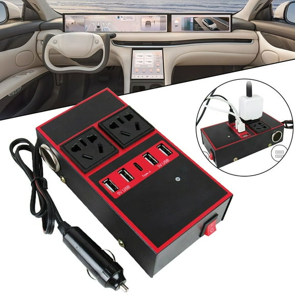 200W Power Inverter for Car 12V to 110V with 4USB PD Port, DC to AC Converter for Laptops, Phones, Tablets
