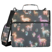 FORMRS Zipper Binder with Shoulder Strap 1.5-inch Ring 500 Sheet Capacity File Bag, Neon Llamas Pattern
