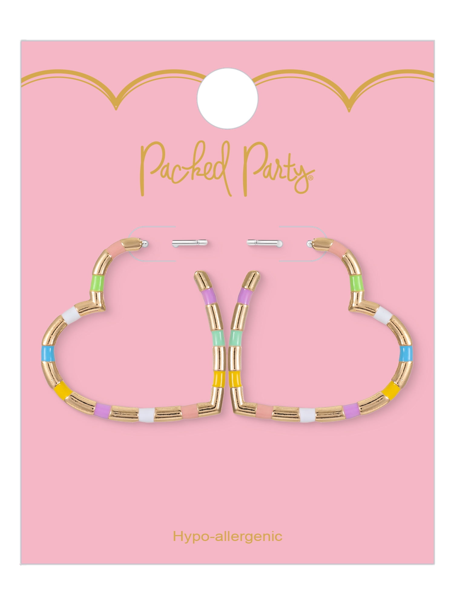 Packed Party Gold and Pastel Heart Hoops, 1 Pair