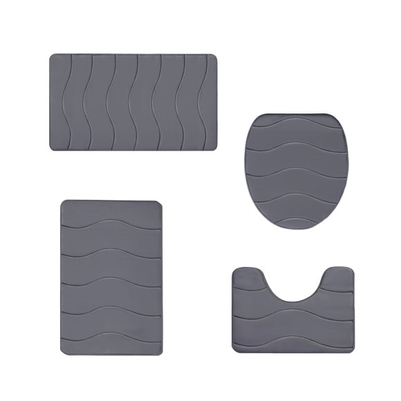 Kyusrd Bathroom Supplies Customs item!Bathroom carpet 4-piece set Bathroom soft comfortable absorbent mat Toilet mat universal absorbent non-slip thick machine wash easy to dry (Dark Gray)