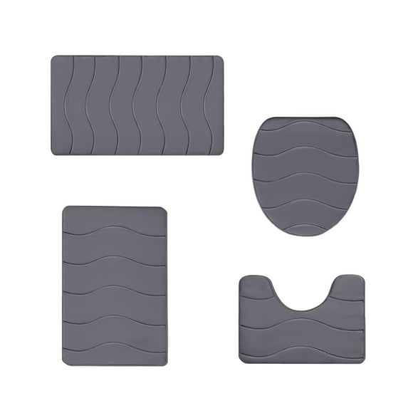 Kyusrd Bathroom Supplies Customs item!Bathroom carpet 4-piece set Bathroom soft comfortable absorbent mat Toilet mat universal absorbent non-slip thick machine wash easy to dry (Dark Gray)