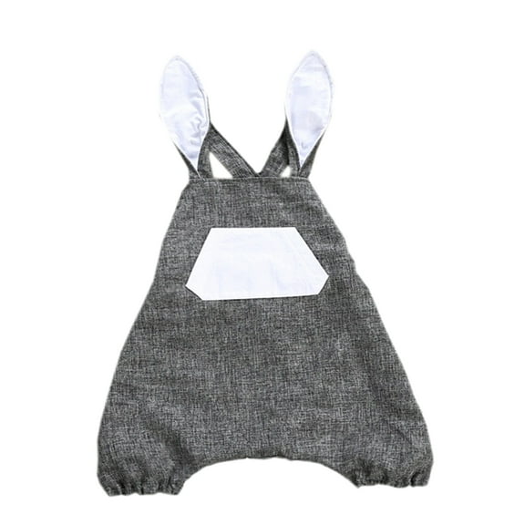 stylesilove Unisex Baby Easter Bunny Ears Harem Pants Suspender Romper (Grey, 90/12-18 Months)