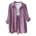 thumbnail image 2 of Amidoa Girls 2 Piece Outfits Summer Clothes Soft Long Sleeve T Shirts and With Pockets Casual Shorts Kids Clothing Sets Purple Size 4T, 2 of 9