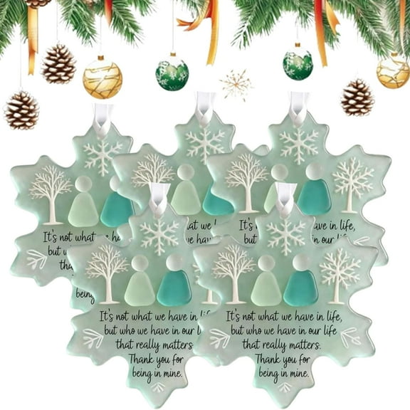5PCS Snowflake-Shaped Sea Glass Friendship Decor, Handcrafted Sea Glass Ornament, Friendship Keepsake Christmas Decoration Gift for Friends