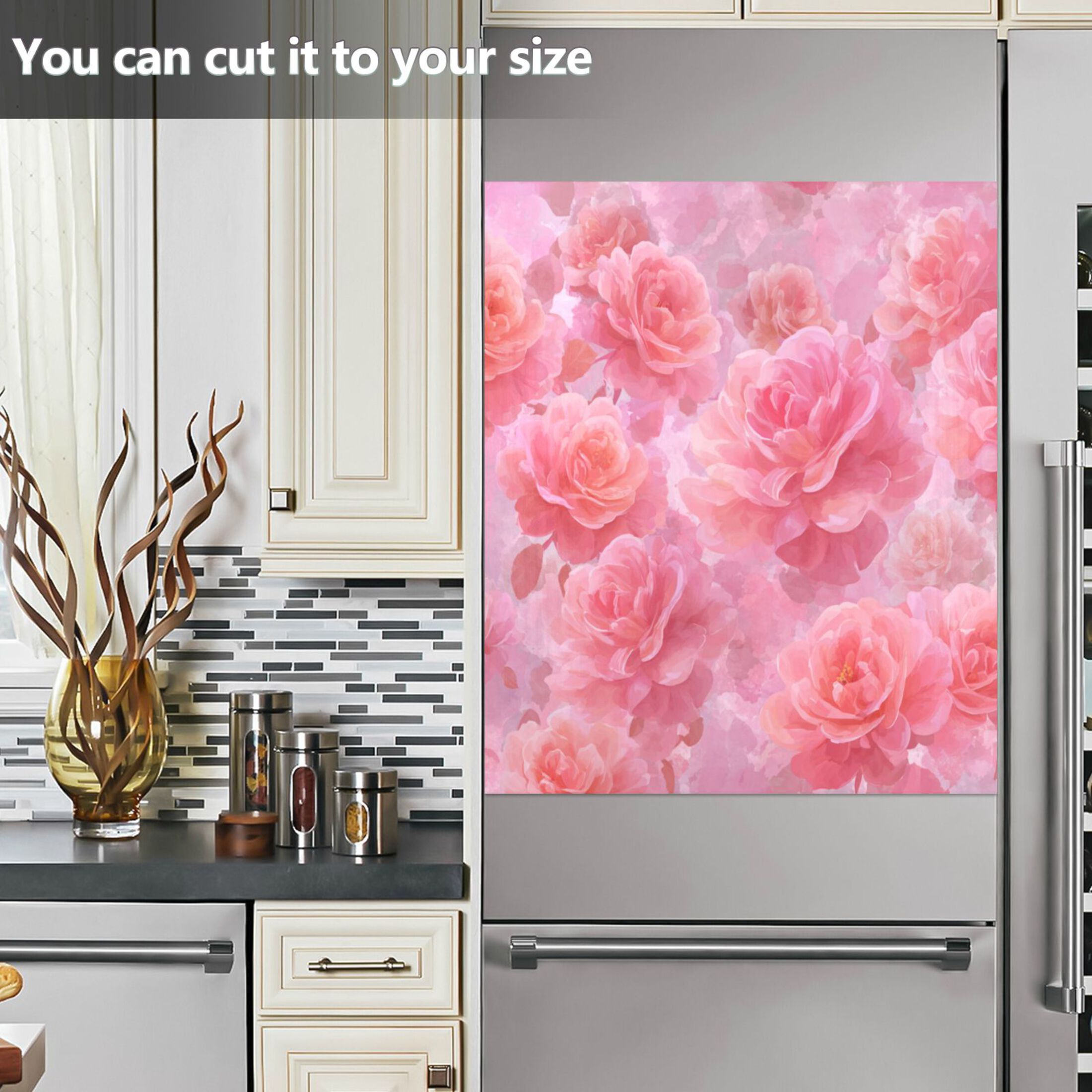 Dishwasher Magnetic Refrigerator Magnet Cover Sticker Home Decorative 23"x26" Pale Pink Roses Pattern