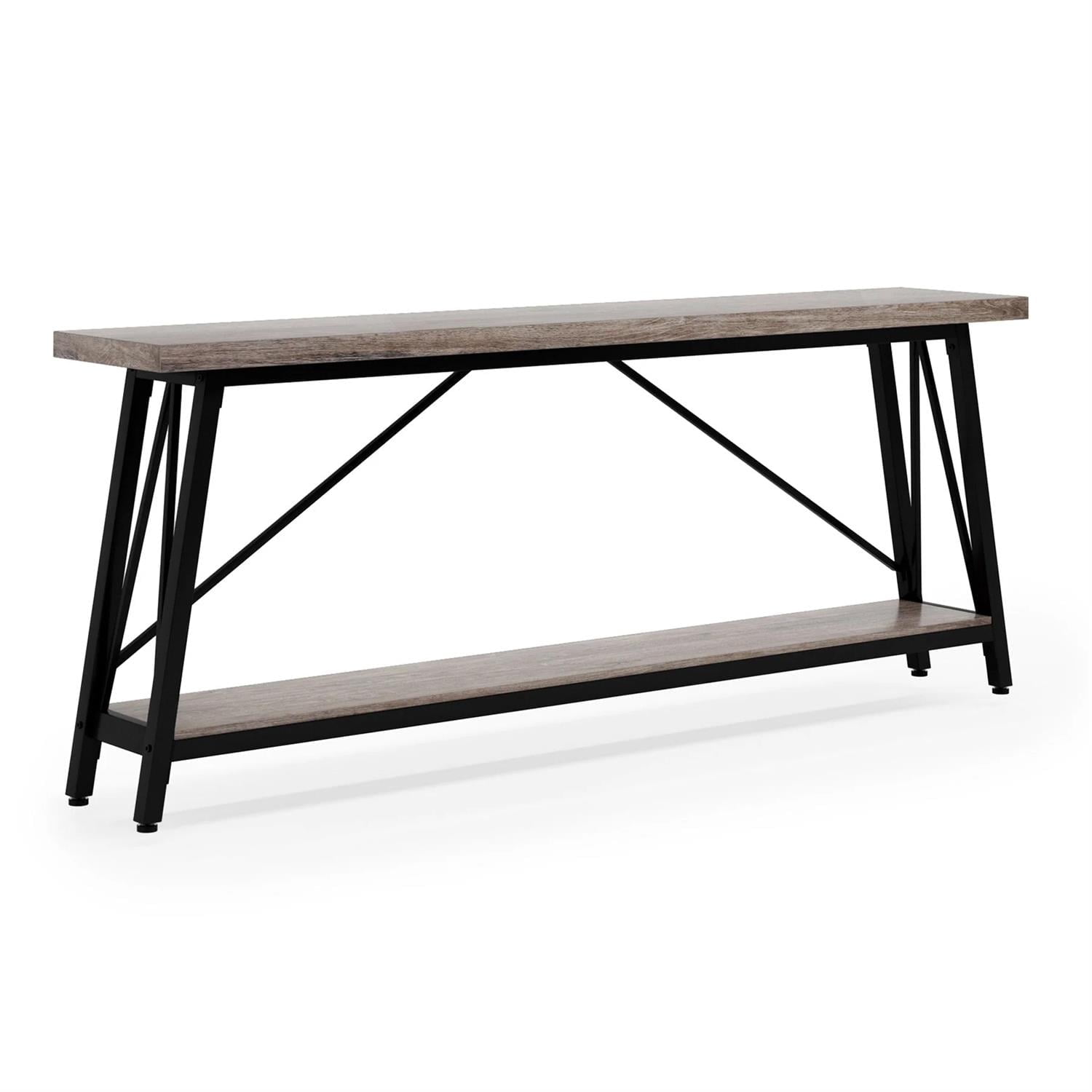 Demi Bonn 70.9" Console Table, Rustic Vintage Narrow Sofa Table for Entryway, Living Room, Hallway, Gray & Black