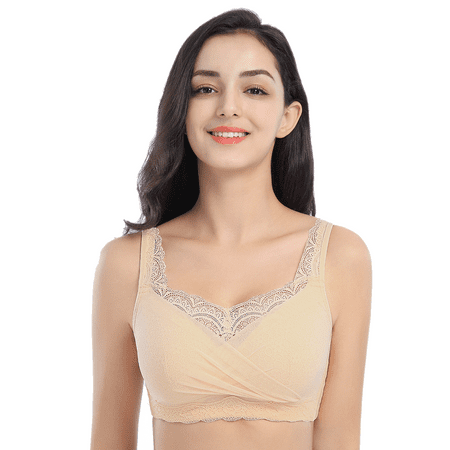 

BIMEI Mastectomy Bra with Pockets for Breast Prosthesis Women s Full Coverage Wirefree Everyday Bra 8888 Beige 40B