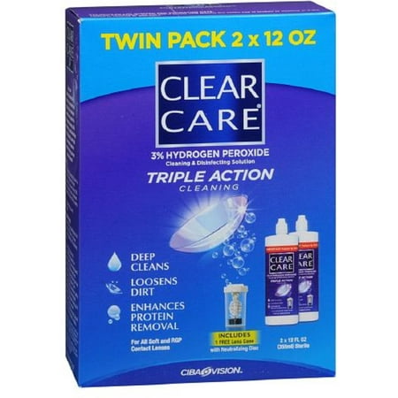 Clear Care Triple Action Cleaning 3% Hydrogen Peroxide Cleaning & Disinfecting Solution, Twin Pack (Pack of (Best Hydrogen Peroxide Contact Lens Solution)