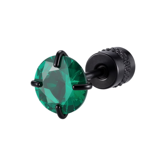 VNOX Stud Earring for Men Black Stainless Steel Four Prong Green CZ Punk Daily Wear 6mm Single