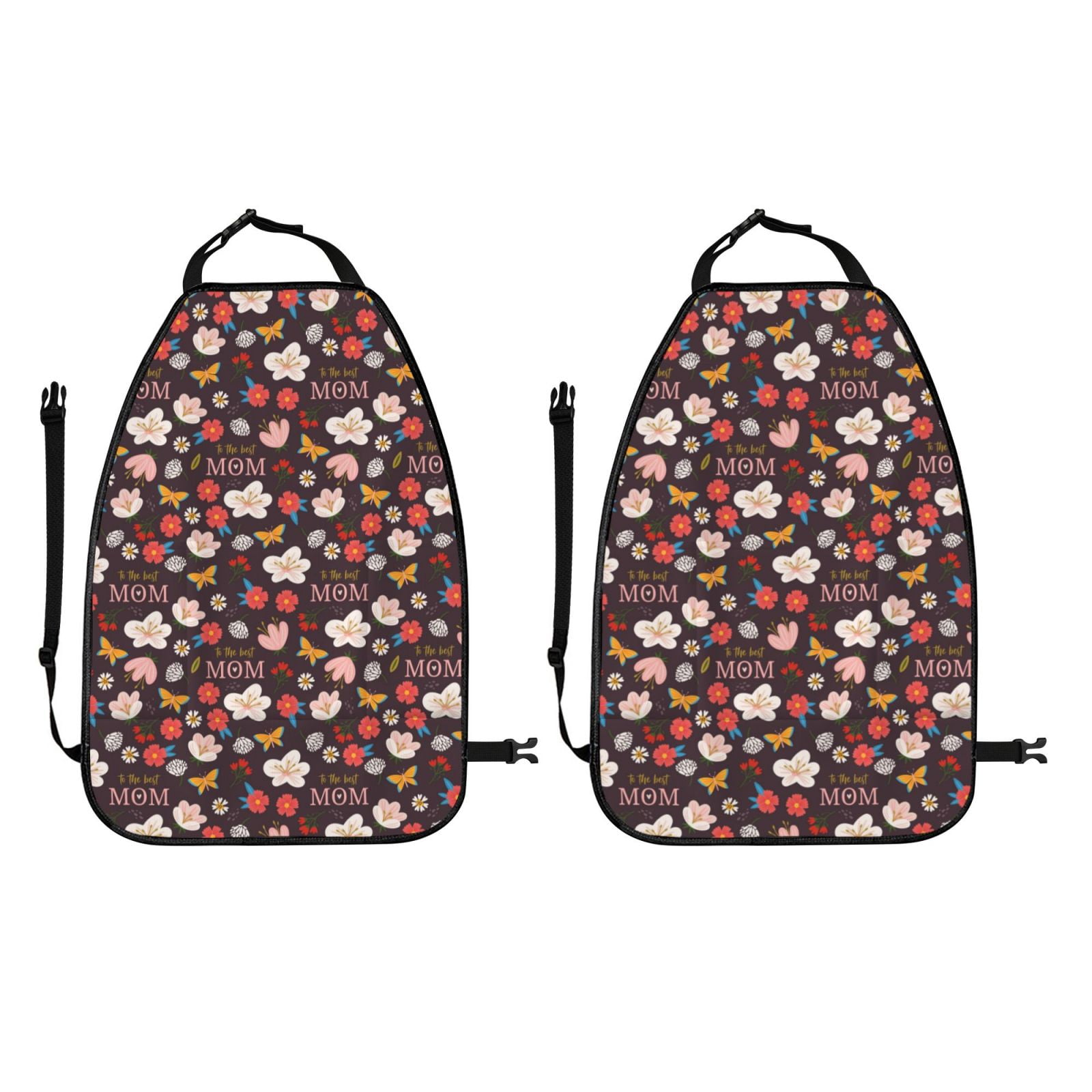 Kdxio To The Best Mom Print 2 Pack Car Kick Mat Seat Cover Back Protector Mat with Pockets for Organizer Backseat Protector and Storage Anti Kick Pad for Vehicles