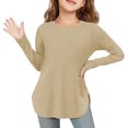 thumbnail image 2 of Jalioing 3-12 Years Girls Tunic Tops Long Sleeve Side Slit Blouse Tops Solid Color Crew Neck Fashion T Shirts, 2 of 7