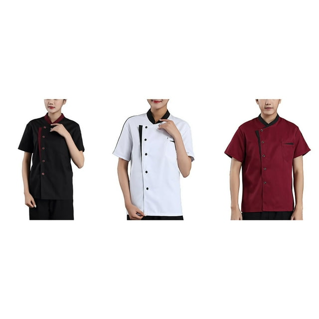 Chef Short Sleeve Breathable Breasted Cooking Clothes Catering Uniform Workwear Summer Bakery Unisex Workwear Restaurant Kitchen Red 2XL