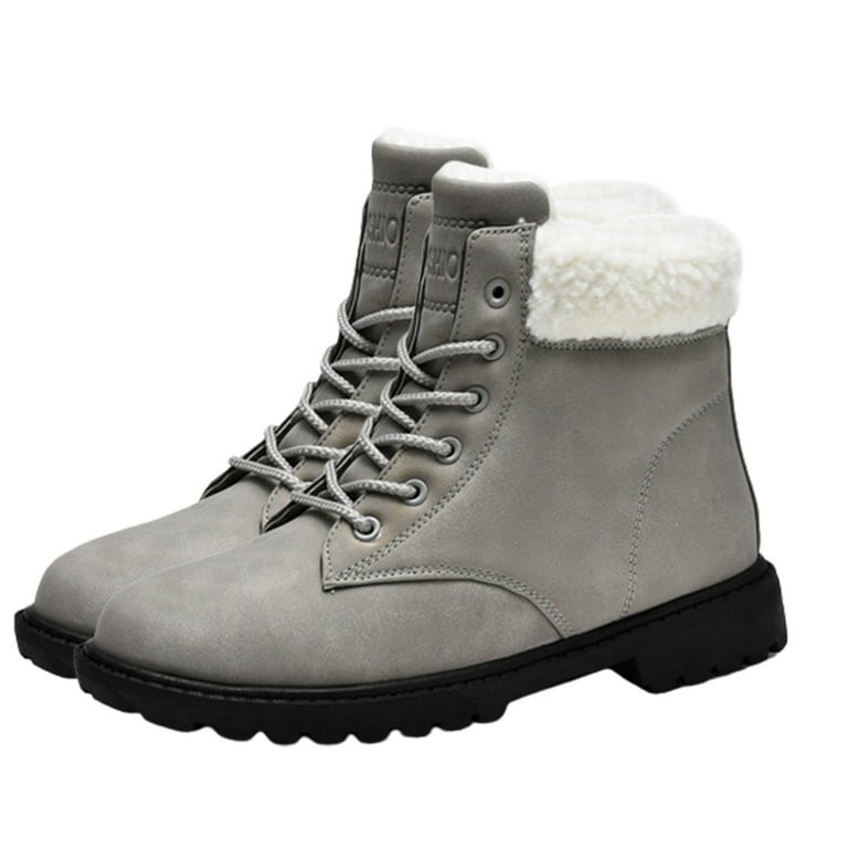 Bmawag Womens Winter Snow Boots Round Toe Low Heel Lace-Up Mid
