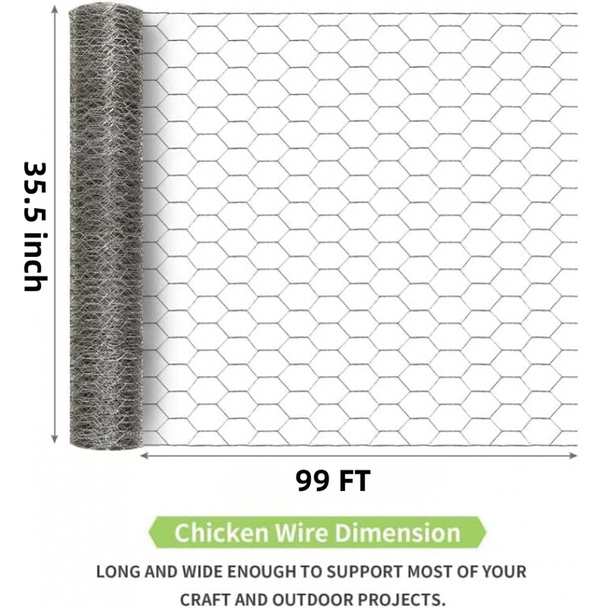 Miniyam 33.5 in x 99 ft Silver Galvanized Metal Hexagonal Mesh, Rust-Resistant Garden Net, Suitable for Floral Arrangements, Chicken Wire, Handicrafts, Plant Protection, and Rabbit Cages