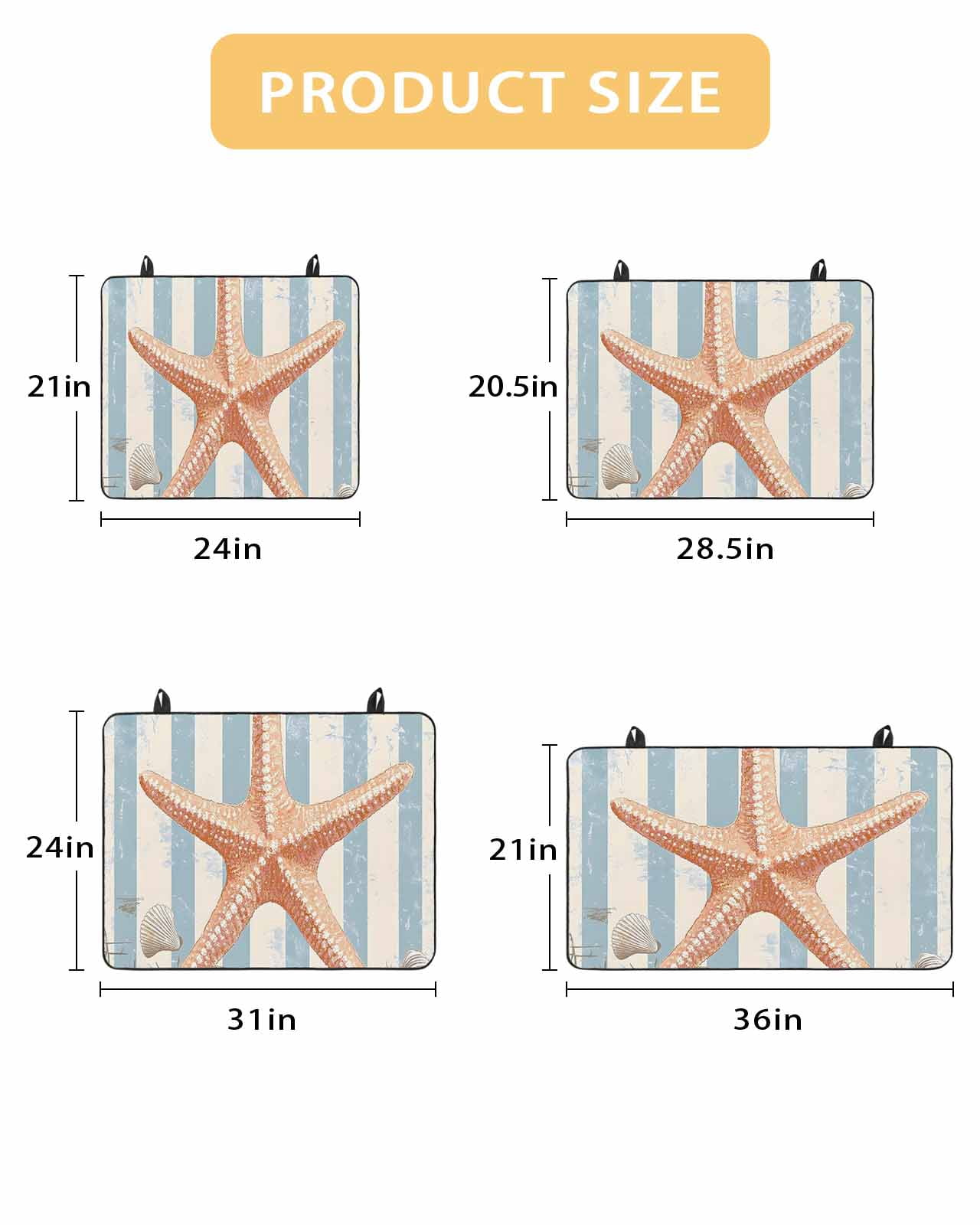 nqOlkjepod Large Induction Cooktop Protector Mat 24"x21", Coastal Starfish Stove Top Covers for Electric Stove, Summer Ocean Watercolor Stripe Stove Burner Cover Mats, Glass Top Stove Cover