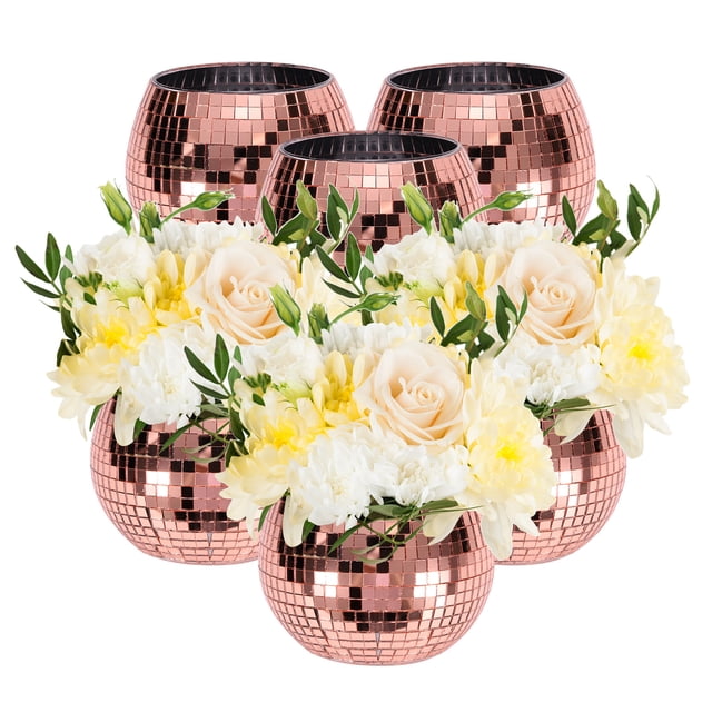 Uxcell Jarrón de Bola de Disco, 6 Piezas de Maceta de Vidrio en Forma de Bola de Disco para Flores 4"x3" Espejo de Champán Mosaico